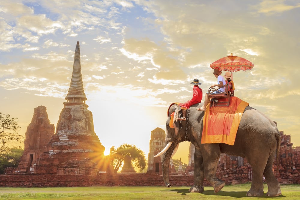 Tourists,On,An,Ride,Elephant,Tour,Of,The,Ancient,City