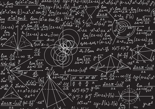 Blackboard with formulas and geometry