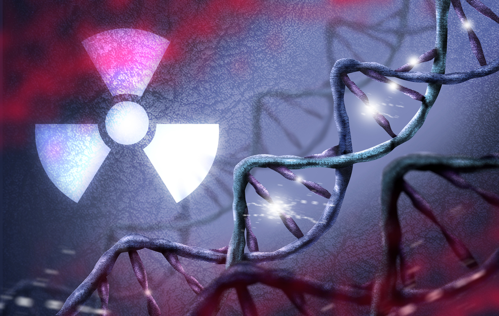 Nuclear,Fallout,And,Radiation,Therapy,Concept.,Dna,And,Radioactive,Symbols.