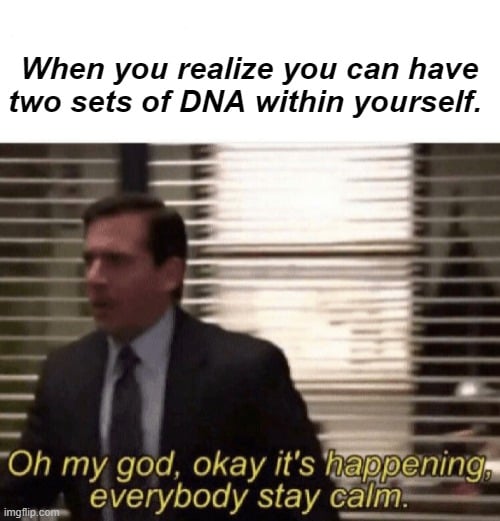 When you realize you can have two sets of DNA within yourself meme