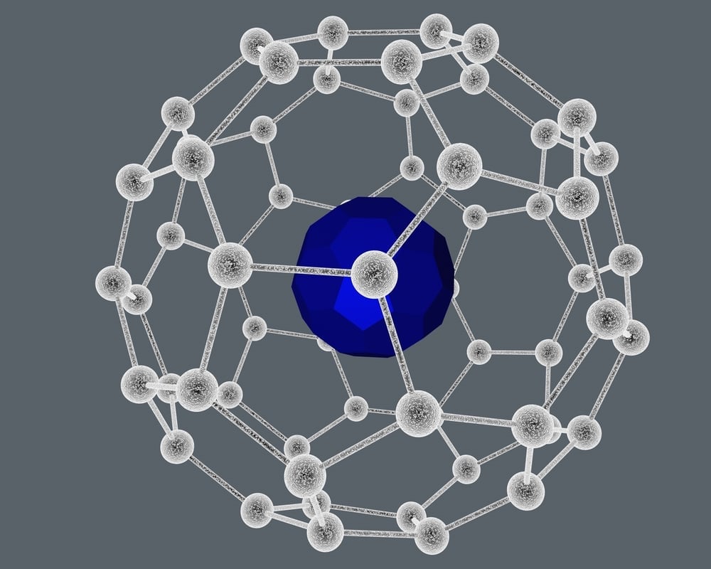 Endohedral,Fullerene,Or,Endofullerene:,Mac60.,3d,Rendering.