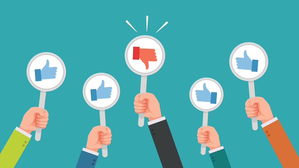 hand of businessman,many hands with thumbs up but get one disagree or dislike feedback vector illustration