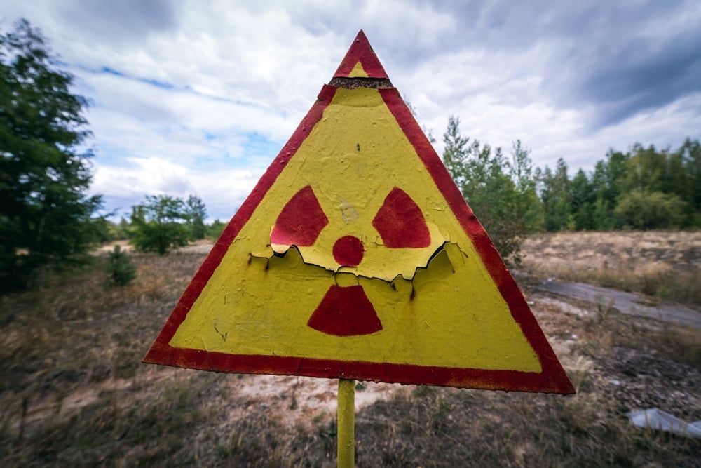 Radiation,Sign,On,A,Graveyard,In,Abandoned,Pripyat,City,In