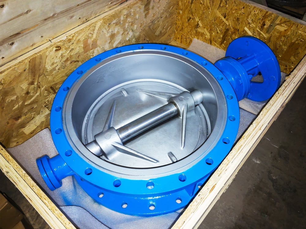 Blue,Rotary,Disc,Pipe,Valve,For,Pipe,Flanges,Close,Up