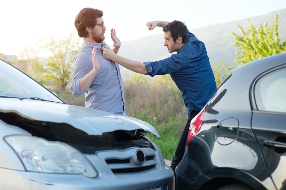 Two,Angry,Men,Arguing,After,A,Car,Fender-bender,Crash