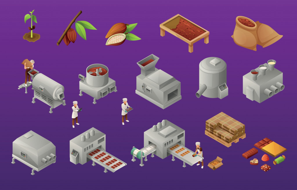 chocolate-production-isometric-icons-set-raw