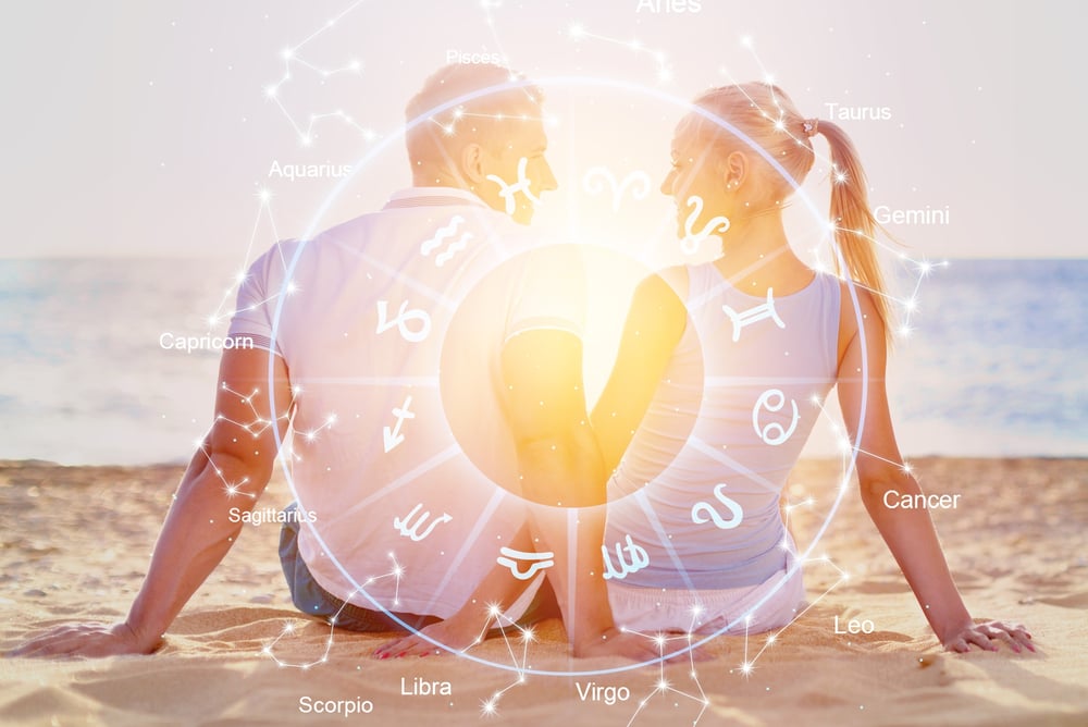 Horoscope,Astrology,Zodiac,Illustration,With,Happy,Couple