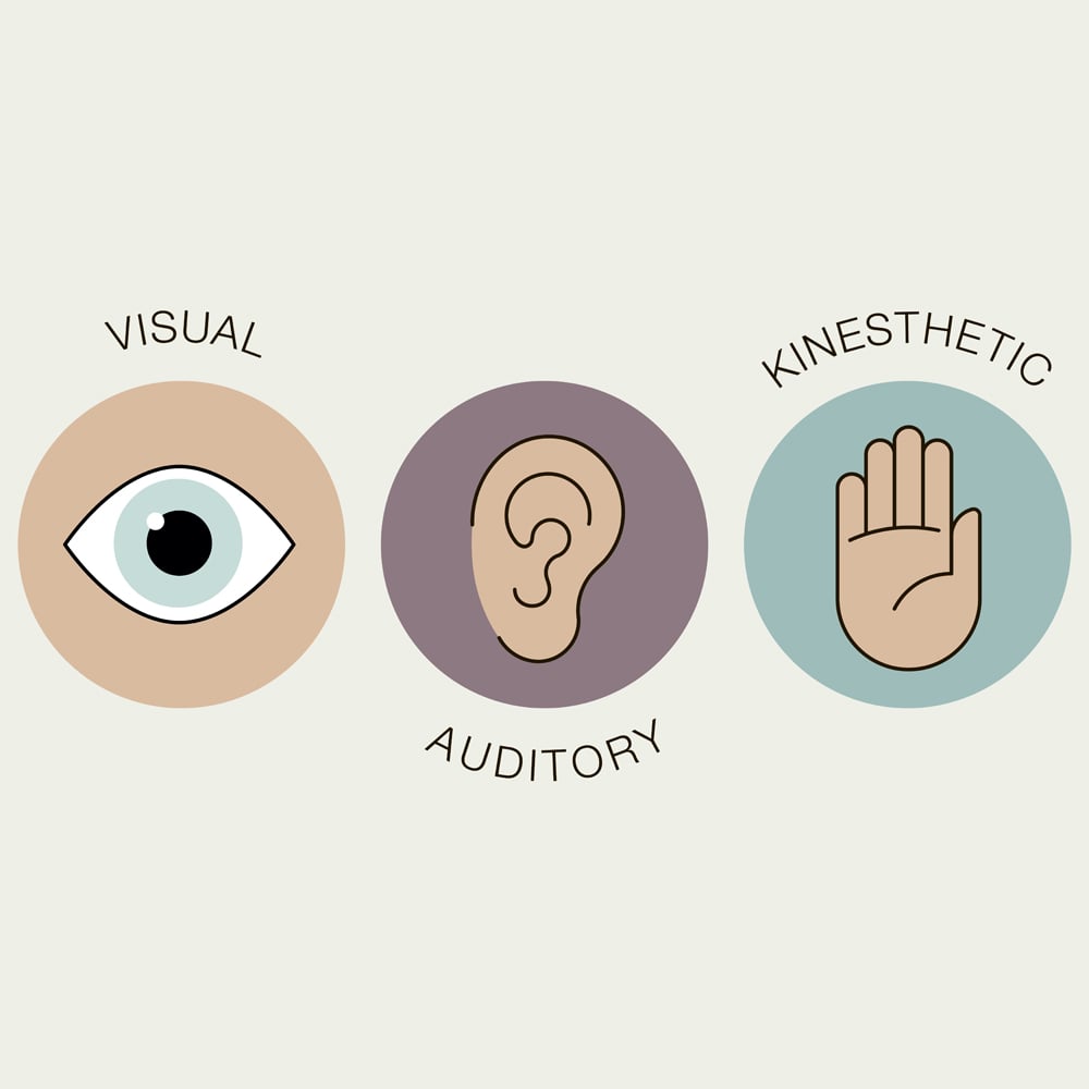 Vector flat infographic elements for education styles, learning modalities, visual auditory kinesthetic