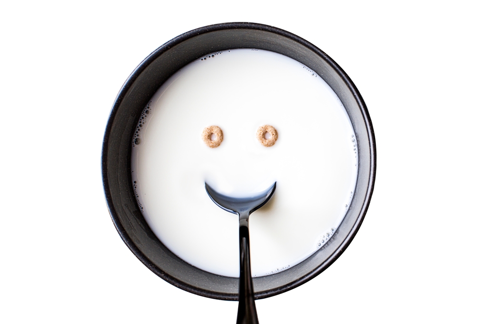 Cereal,With,Milk,With,A,Smiling,Face,Isolated,On,White