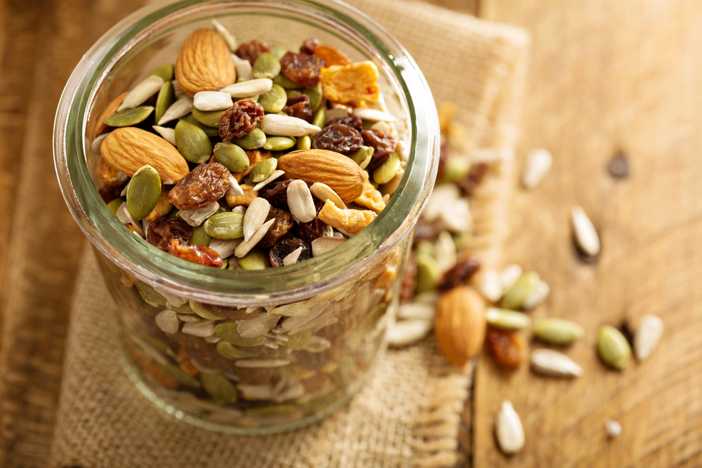 Dried,Fruit,And,Nuts,Trail,Mix,With,Almonds,,Raisins,,Seeds