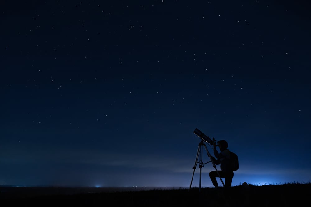 Human,Silhouette,And,Telescope,,A,Woman,Looks,Through,A,Telescope