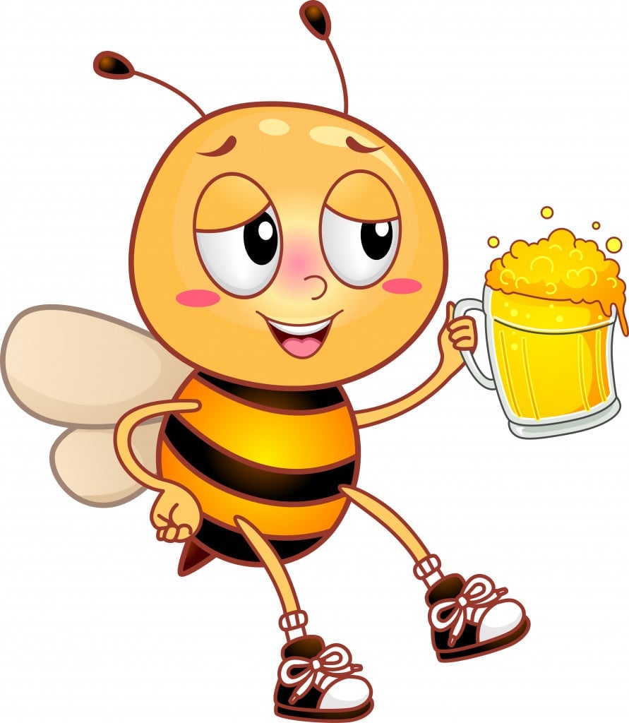 Illustration of an Intoxicated Honeybee Drunkenly Raising its Beer Mug for a Toast