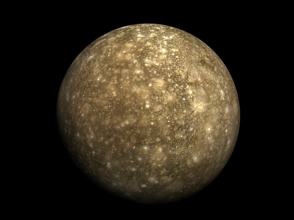 3D render Jupiter Moon callisto on a black background, high resolution.Elements of this image furnished by NASA