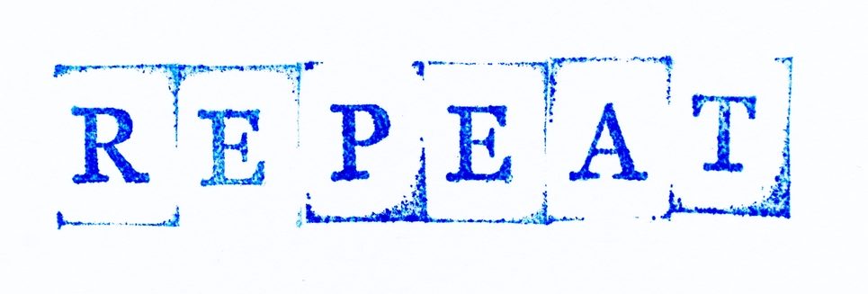 Blue,Color,Ink,Rubber,Stamp,In,Word,Repeat,On,White