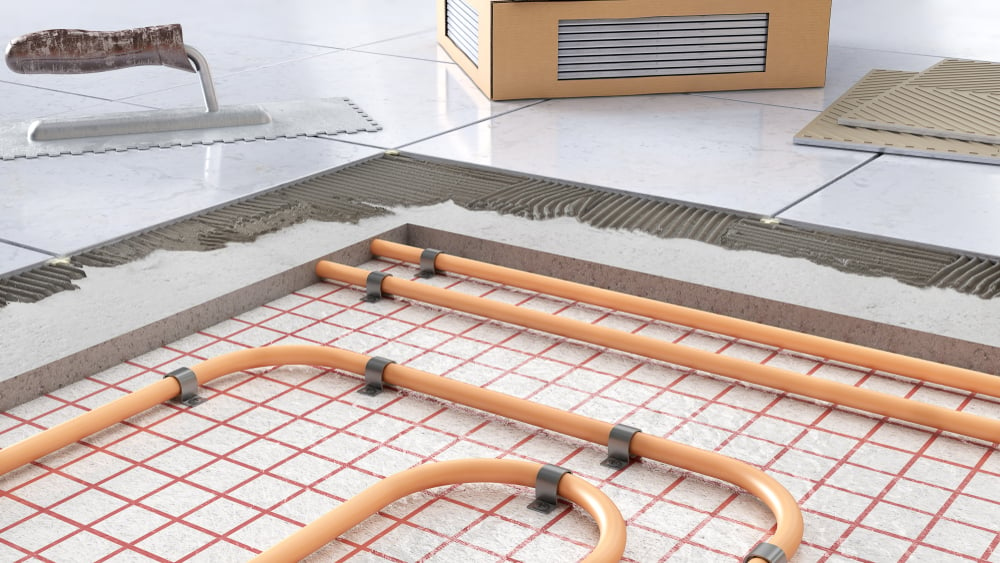 Process,Of,Laying,Tiles,On,Floor,With,Underfloor,Heating,,3d