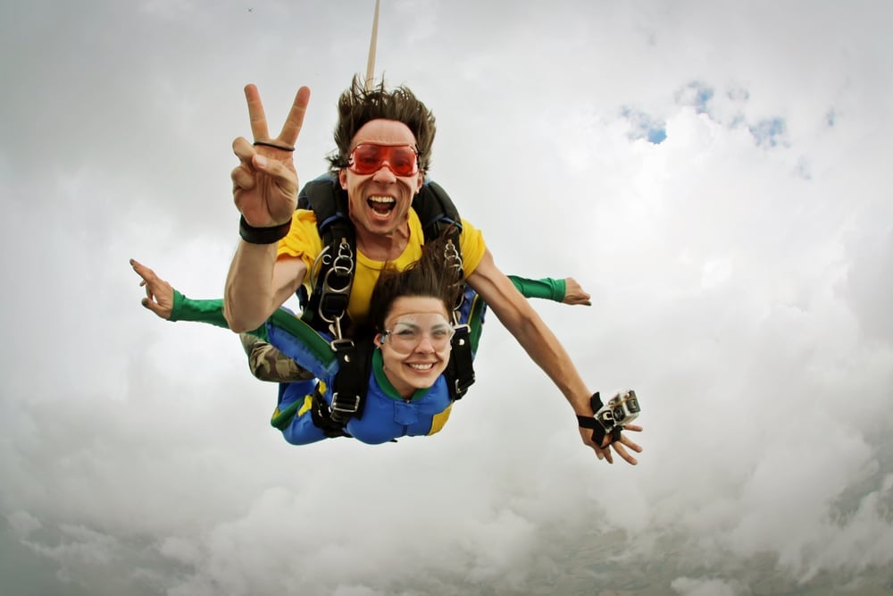 Skydiving,Tandem,Happiness,On,A,Cloudy,Day