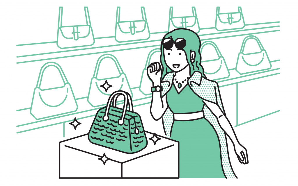 Veblen effect Revealing effect Illustration of a rich man shopping