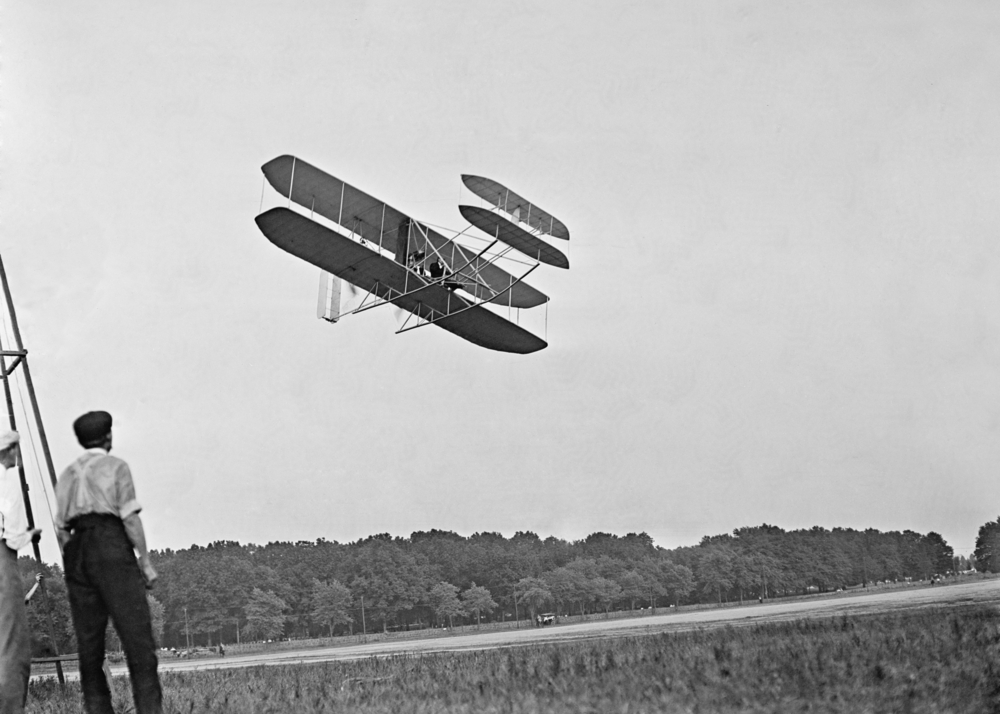 Wright's airplane in Army trial flights at Fort Meyer Virginia in July 1909.