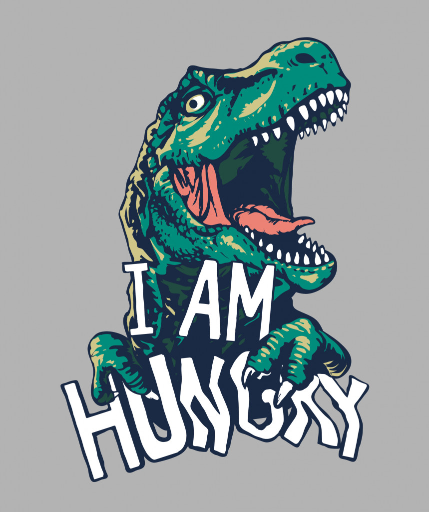 hungry slogan with dinosaur