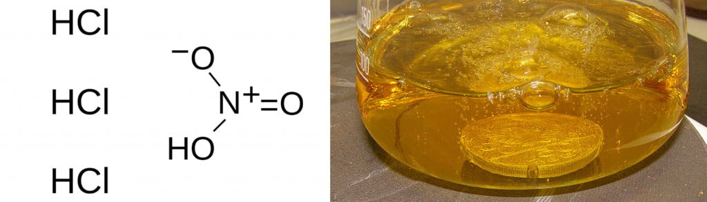 Aqua regia is a mixture of concentrated acids that can dissolve metals like gold and platinum