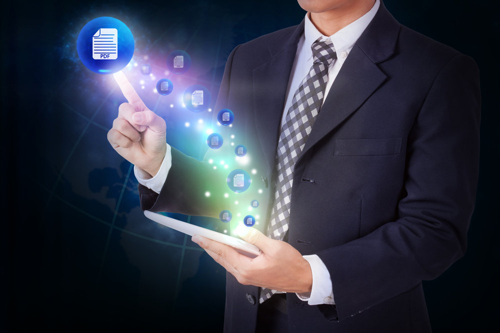 Businessman,Holding,Tablet,With,Pressing,Mail,Pdf,Icon,Button.,Internet
