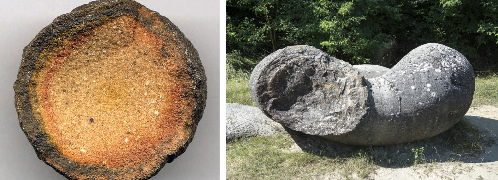 Concretions like the one on the left have a mix of various minerals as can be seen above