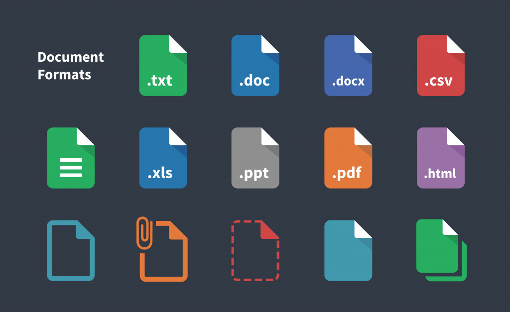 Set of Document File Formats and Labels icons