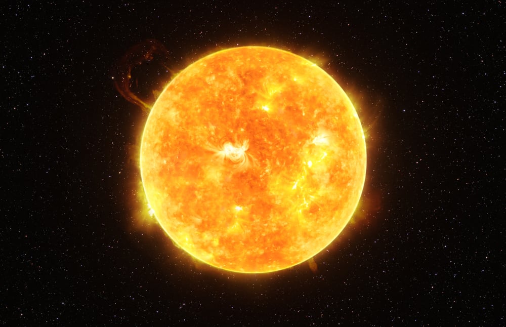 Bright,Sun,Against,Dark,Starry,Sky,In,Solar,System,,Elements