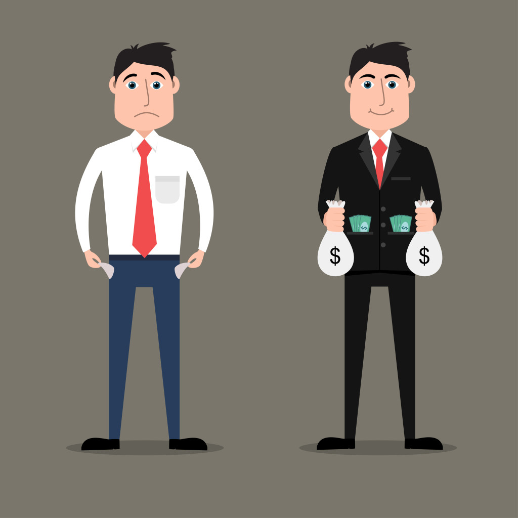 Flat style illustration of rich vs poor businessman