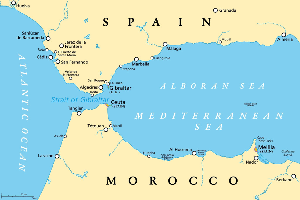 Strait of Gibraltar, political map
