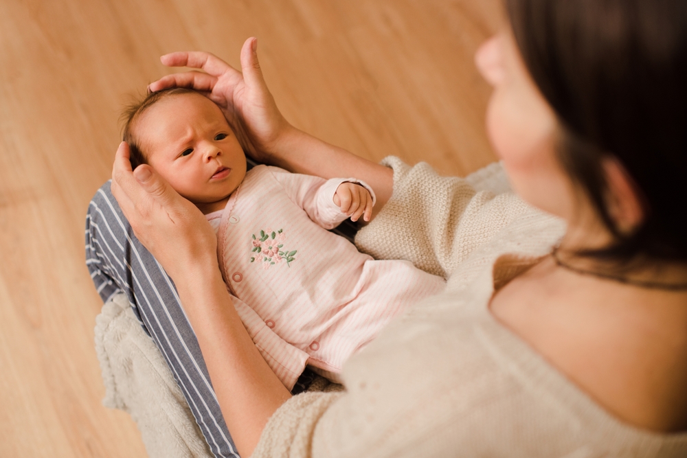 Cute,Small,Baby,Girl,Wear,Pajamas,Wake,Up,Lying,On