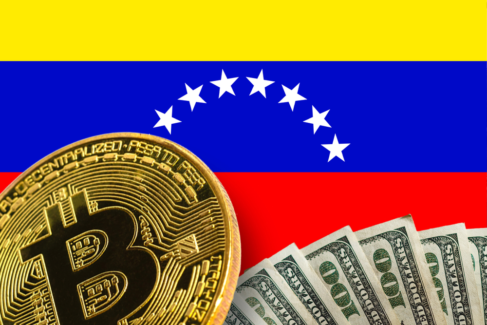 Hand,Holding,Golden,Bitcoin,Virtual,Money,Venezuela