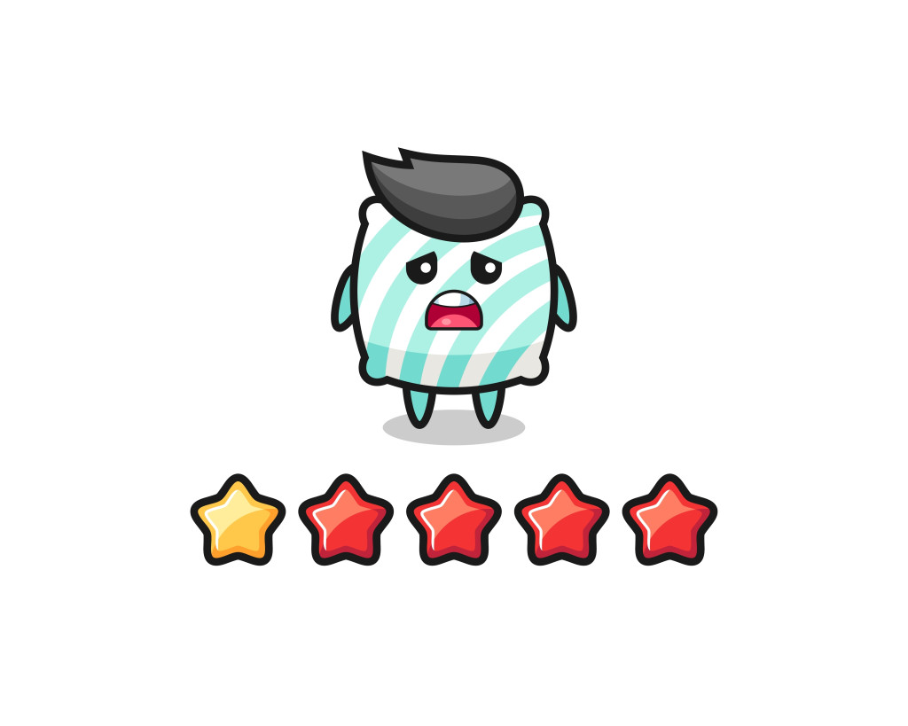 the illustration of customer bad rating, pillow cute character with 1 star , cute style design for t shirt, sticker, logo element